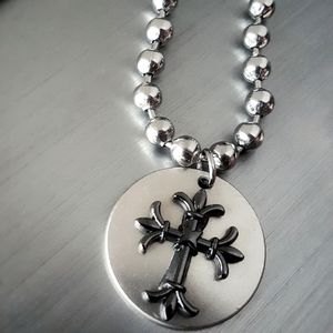 Black Cross Necklace, Stainless Steel Ball Chain